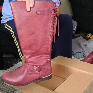 [Torrid] 12W Burgundy Lace Up Gold Plated Boots